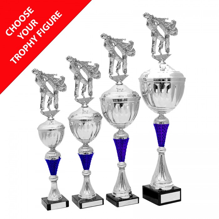  METAL FIGURE TROPHY WITH BLUE RISER  - AVAILABLE IN 4 SIZES